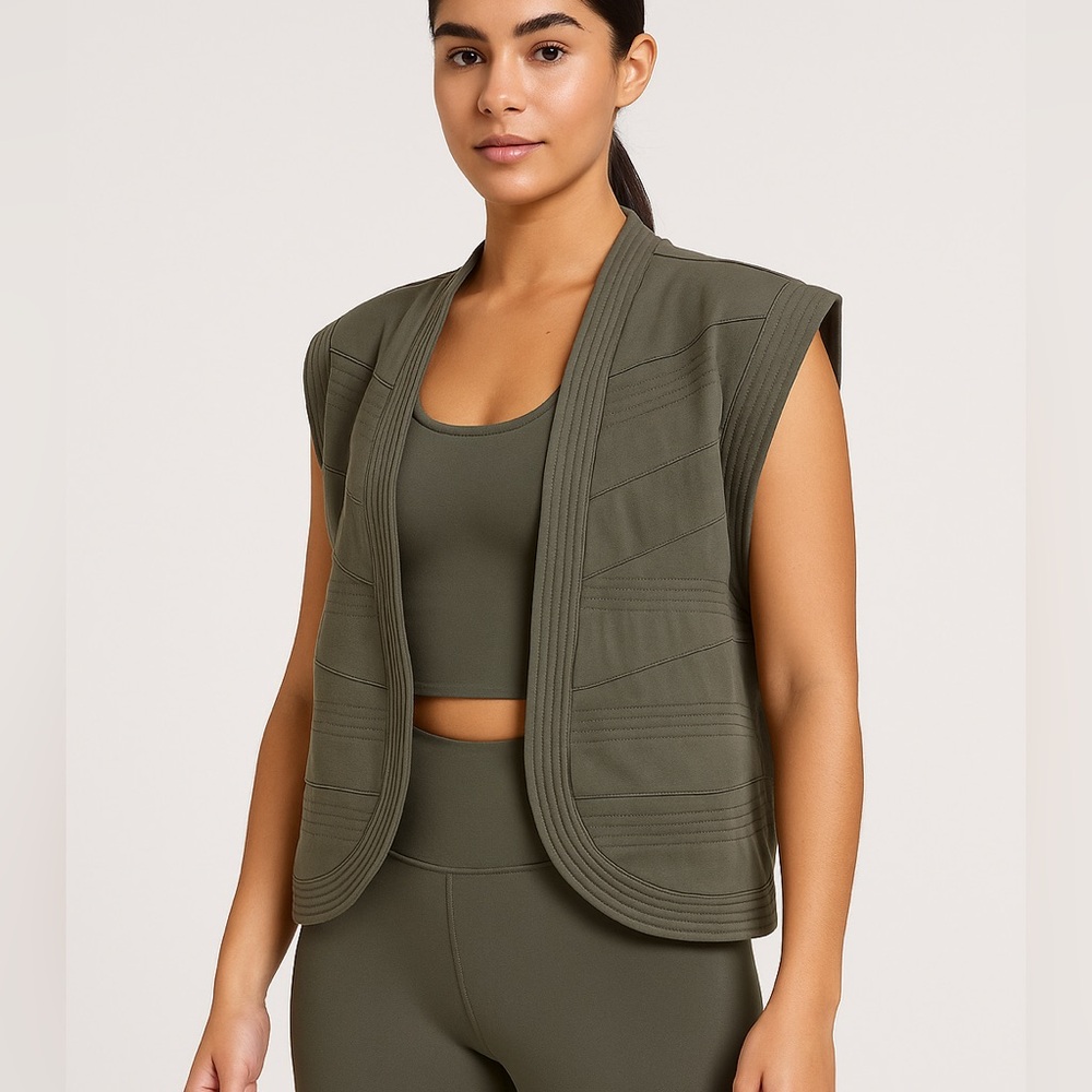 NWOT-Wear It To Heart Olive Quilted Open Front Vest | Athleisure Layer M/L